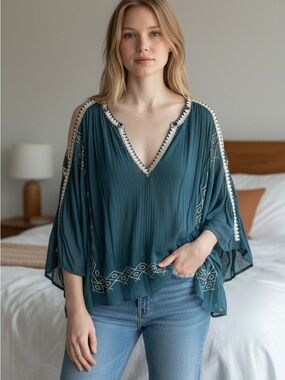 Free People Eden Embroidered Blouse/Tunic